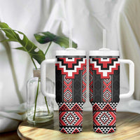 Red Taniko Aotearoa Tumbler With Handle Niho Taniwha Mix Poutama LT14 - Polynesian Pride