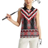 Red Taniko Aotearoa Women Sleeveless Polo Shirt Niho Taniwha Mix Poutama LT14 - Polynesian Pride