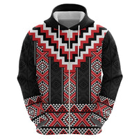 Red Taniko Aotearoa Zip Hoodie Niho Taniwha Mix Poutama LT14
