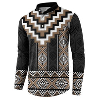 Brown Taniko Aotearoa Button Sweatshirt Niho Taniwha Mix Poutama LT14 - Polynesian Pride