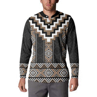 Brown Taniko Aotearoa Button Sweatshirt Niho Taniwha Mix Poutama LT14 - Polynesian Pride