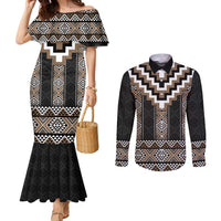 Brown Taniko Aotearoa Couples Matching Mermaid Dress and Long Sleeve Button Shirt Niho Taniwha Mix Poutama LT14 Brown - Polynesian Pride