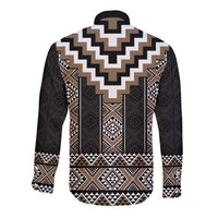 Brown Taniko Aotearoa Long Sleeve Button Shirt Niho Taniwha Mix Poutama LT14 - Polynesian Pride