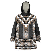 Brown Taniko Aotearoa Wearable Blanket Hoodie Niho Taniwha Mix Poutama LT14 One Size Brown - Polynesian Pride