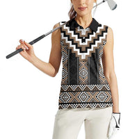 Brown Taniko Aotearoa Women Sleeveless Polo Shirt Niho Taniwha Mix Poutama LT14 - Polynesian Pride