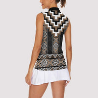 Brown Taniko Aotearoa Women Sleeveless Polo Shirt Niho Taniwha Mix Poutama LT14 - Polynesian Pride