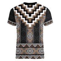 Brown Taniko Aotearoa Women V-Neck T-Shirt Niho Taniwha Mix Poutama LT14 - Polynesian Pride