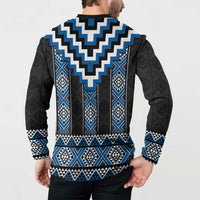 Blue Taniko Aotearoa Button Sweatshirt Niho Taniwha Mix Poutama LT14 - Polynesian Pride