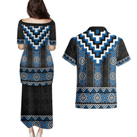 Blue Taniko Aotearoa Couples Matching Puletasi and Hawaiian Shirt Niho Taniwha Mix Poutama LT14 - Polynesian Pride
