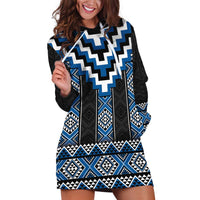 Blue Taniko Aotearoa Hoodie Dress Niho Taniwha Mix Poutama LT14 Blue - Polynesian Pride
