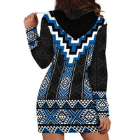 Blue Taniko Aotearoa Hoodie Dress Niho Taniwha Mix Poutama LT14 - Polynesian Pride