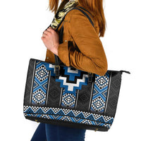 Blue Taniko Aotearoa Leather Tote Bag Niho Taniwha Mix Poutama LT14 Blue - Polynesian Pride