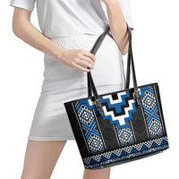Blue Taniko Aotearoa Leather Tote Bag Niho Taniwha Mix Poutama LT14 - Polynesian Pride