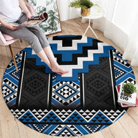 Blue Taniko Aotearoa Round Carpet Niho Taniwha Mix Poutama LT14