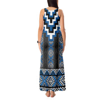 Blue Taniko Aotearoa Tank Maxi Dress Niho Taniwha Mix Poutama LT14 - Polynesian Pride