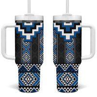 Blue Taniko Aotearoa Tumbler With Handle Niho Taniwha Mix Poutama LT14 One Size: 40 oz Blue - Polynesian Pride
