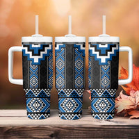 Blue Taniko Aotearoa Tumbler With Handle Niho Taniwha Mix Poutama LT14 - Polynesian Pride