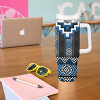 Blue Taniko Aotearoa Tumbler With Handle Niho Taniwha Mix Poutama LT14 - Polynesian Pride