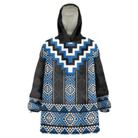 Blue Taniko Aotearoa Wearable Blanket Hoodie Niho Taniwha Mix Poutama LT14 One Size Blue - Polynesian Pride