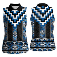 Blue Taniko Aotearoa Women Sleeveless Polo Shirt Niho Taniwha Mix Poutama LT14 - Polynesian Pride