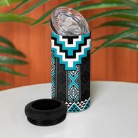 Turquoise Taniko Pattern Aotearoa 4 in 1 Can Cooler Tumbler Niho Taniwha Mix Poutama LT14 - Polynesian Pride