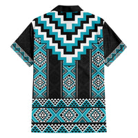 Turquoise Taniko Pattern Aotearoa Family Matching Short Sleeve Bodycon Dress and Hawaiian Shirt Niho Taniwha Mix Poutama LT14