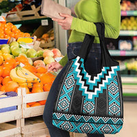 Turquoise Taniko Pattern Aotearoa Grocery Bag Niho Taniwha Mix Poutama