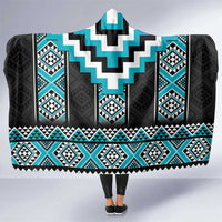 Turquoise Taniko Pattern Aotearoa Hooded Blanket Niho Taniwha Mix Poutama LT14 One Size Turquoise - Polynesian Pride