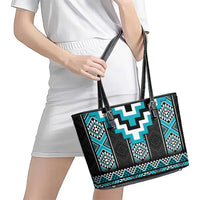 Turquoise Taniko Pattern Aotearoa Leather Tote Bag Niho Taniwha Mix Poutama LT14 - Polynesian Pride