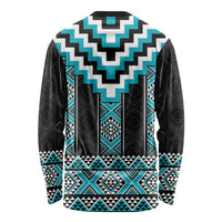 Turquoise Taniko Pattern Aotearoa Long Sleeve Shirt Niho Taniwha Mix Poutama LT14