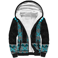 Turquoise Taniko Pattern Aotearoa Sherpa Hoodie Niho Taniwha Mix Poutama LT14 Unisex Turquoise - Polynesian Pride