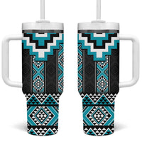 Turquoise Taniko Pattern Aotearoa Tumbler With Handle Niho Taniwha Mix Poutama LT14 One Size: 40 oz Turquoise - Polynesian Pride