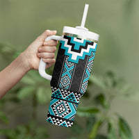 Turquoise Taniko Pattern Aotearoa Tumbler With Handle Niho Taniwha Mix Poutama LT14 - Polynesian Pride