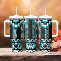 Turquoise Taniko Pattern Aotearoa Tumbler With Handle Niho Taniwha Mix Poutama LT14 - Polynesian Pride