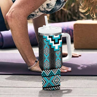 Turquoise Taniko Pattern Aotearoa Tumbler With Handle Niho Taniwha Mix Poutama LT14 - Polynesian Pride