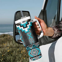 Turquoise Taniko Pattern Aotearoa Tumbler With Handle Niho Taniwha Mix Poutama LT14 - Polynesian Pride