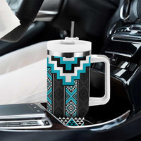 Turquoise Taniko Pattern Aotearoa Tumbler With Handle Niho Taniwha Mix Poutama LT14 - Polynesian Pride