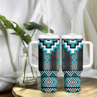 Turquoise Taniko Pattern Aotearoa Tumbler With Handle Niho Taniwha Mix Poutama LT14 - Polynesian Pride