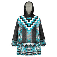 Turquoise Taniko Pattern Aotearoa Wearable Blanket Hoodie Niho Taniwha Mix Poutama LT14 One Size Turquoise - Polynesian Pride