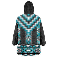 Turquoise Taniko Pattern Aotearoa Wearable Blanket Hoodie Niho Taniwha Mix Poutama LT14 - Polynesian Pride