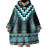 Turquoise Taniko Pattern Aotearoa Wearable Blanket Hoodie Niho Taniwha Mix Poutama LT14 - Polynesian Pride