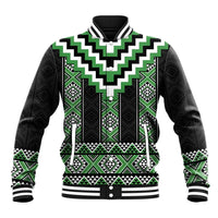 Green Taniko Pattern Aotearoa Baseball Jacket Niho Taniwha Mix Poutama LT14 Unisex Green - Polynesian Pride