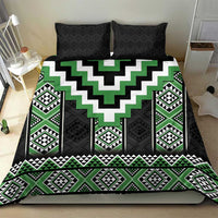 Green Taniko Pattern Aotearoa Bedding Set Niho Taniwha Mix Poutama