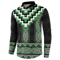 Green Taniko Pattern Aotearoa Button Sweatshirt Niho Taniwha Mix Poutama LT14 - Polynesian Pride