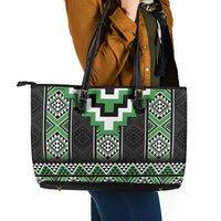 Green Taniko Pattern Aotearoa Leather Tote Bag Niho Taniwha Mix Poutama LT14 - Polynesian Pride