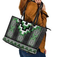 Green Taniko Pattern Aotearoa Leather Tote Bag Niho Taniwha Mix Poutama LT14 - Polynesian Pride