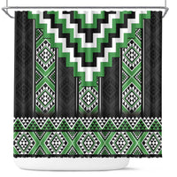 Green Taniko Pattern Aotearoa Shower Curtain Niho Taniwha Mix Poutama