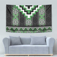 Green Taniko Pattern Aotearoa Tapestry Niho Taniwha Mix Poutama