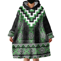 Green Taniko Pattern Aotearoa Wearable Blanket Hoodie Niho Taniwha Mix Poutama LT14 - Polynesian Pride