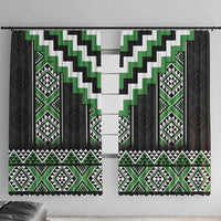 Green Taniko Pattern Aotearoa Window Curtain Niho Taniwha Mix Poutama LT14 With Hooks Green - Polynesian Pride